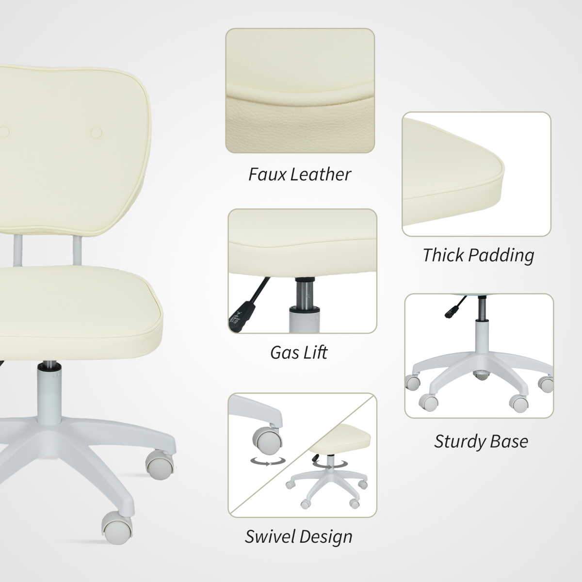 Vinsetto Vanity Task Chair with Adjustable Height, Armless