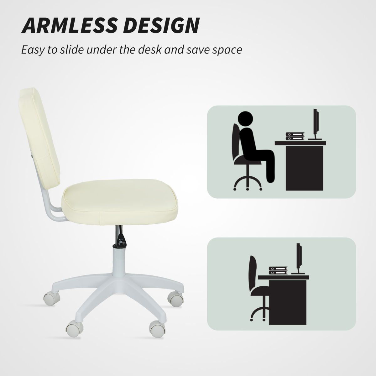 Vinsetto Vanity Task Chair with Adjustable Height, Armless