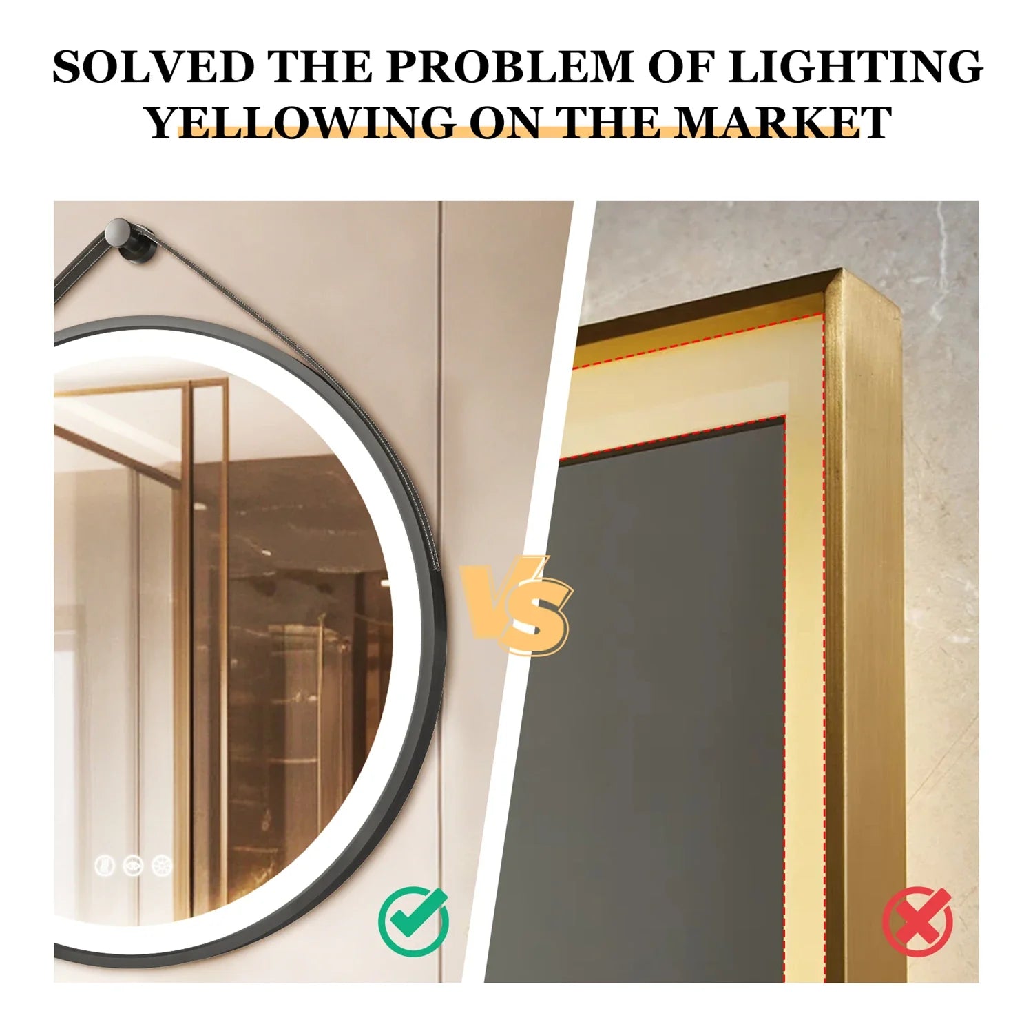 60/70/80CM Round LED Bathroom Mirror Wall Hanging Frontlit Vanity Makeup Mirror with Leather Strap Touch Anti-fog