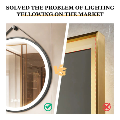 60/70/80CM Round LED Bathroom Mirror Wall Hanging Frontlit Vanity Makeup Mirror with Leather Strap Touch Anti-fog