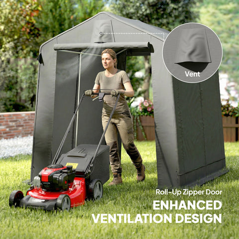 Outsunny 7.5 x 6.2 ft Outdoor Garden Storage Shed, Waterproof Bike Tent with Roll-Up Zipper Door and Vent, Dark Grey