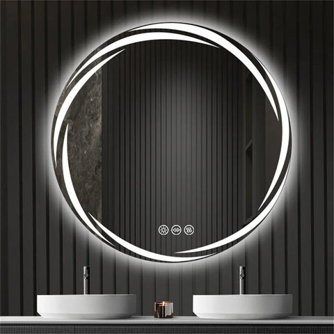 Anti-fog LED Bathroom Mirror Circle Backlit HD Wall Mounted Vanity Mirror Shatterproof 3 Colors Lights Adjust