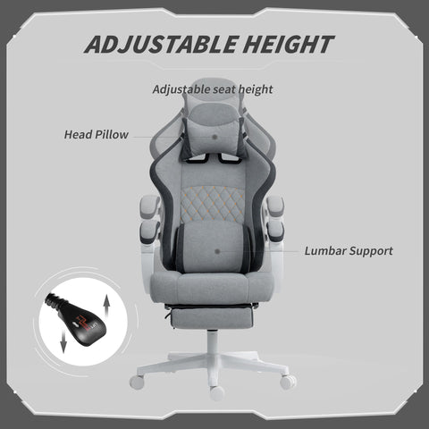 HOMCOM Ergonomic High Back Gaming Chair for Adults, Printed Velvet Computer Recliner Chair with Footrest, Lumbar Support, Adjustable Height and 360° Swivel Seat for Office or Gaming, Grey