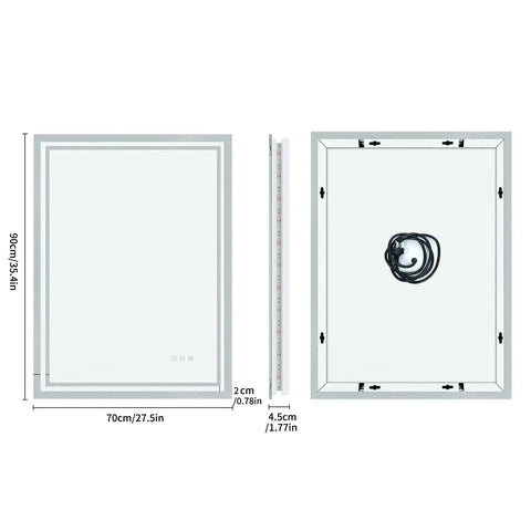 LED Light Bathroom Mirror Illuminated Wall Mounted Vanity Makeup Anti-Fog Rectangle 3 Colors Touch Light