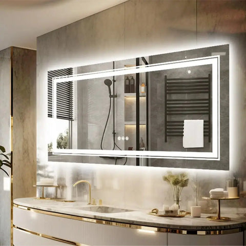 Large Wall-Mounted LED Illuminated Bathroom Mirror Touch Antifog Vanity Mirror Dimmable Commercial-Grade 42"
