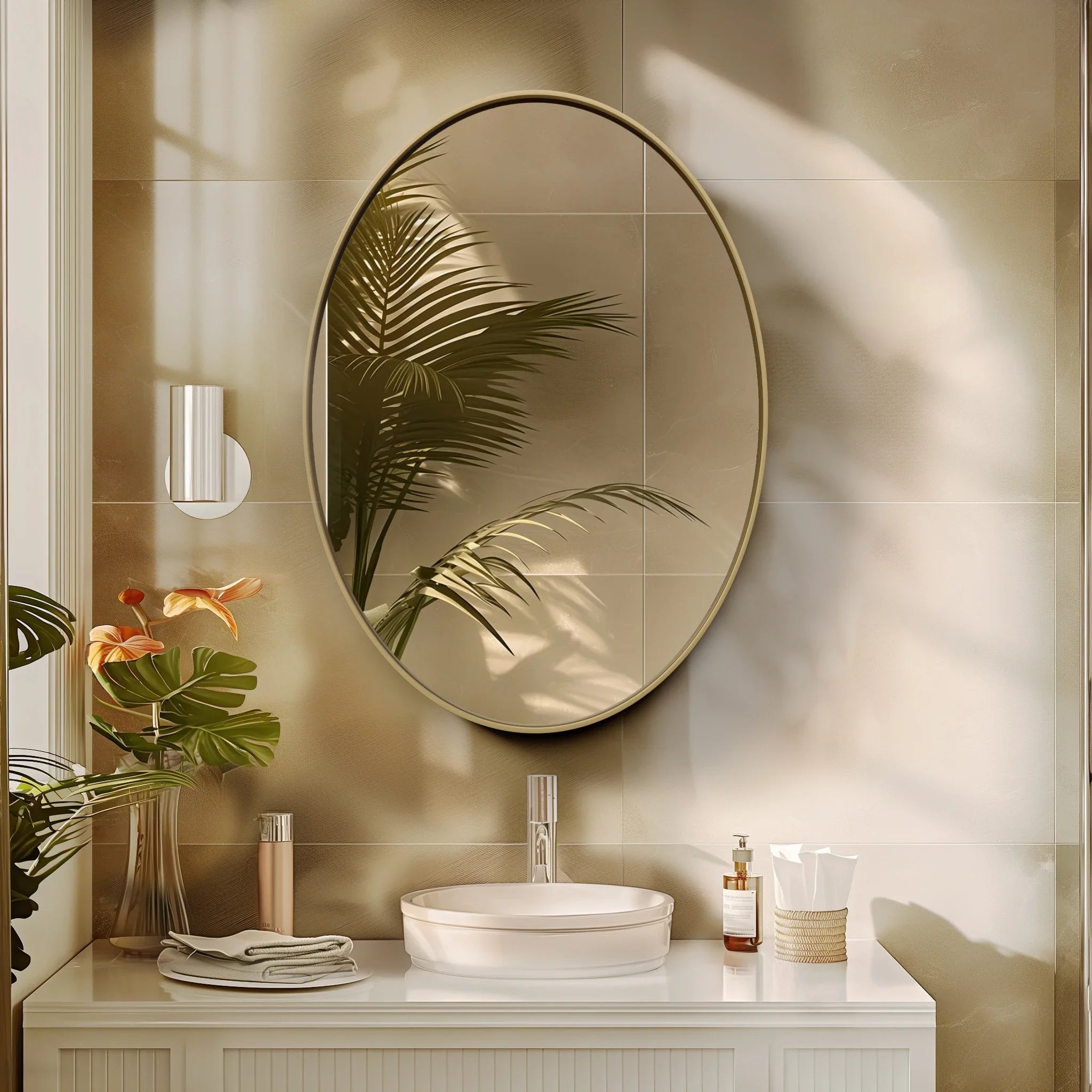 Oval Wall Mounted Mirror, Brushed Gold Aluminum Framed Vanity Accent Mirror for Entryway Living Room, Vertically or Horizontal