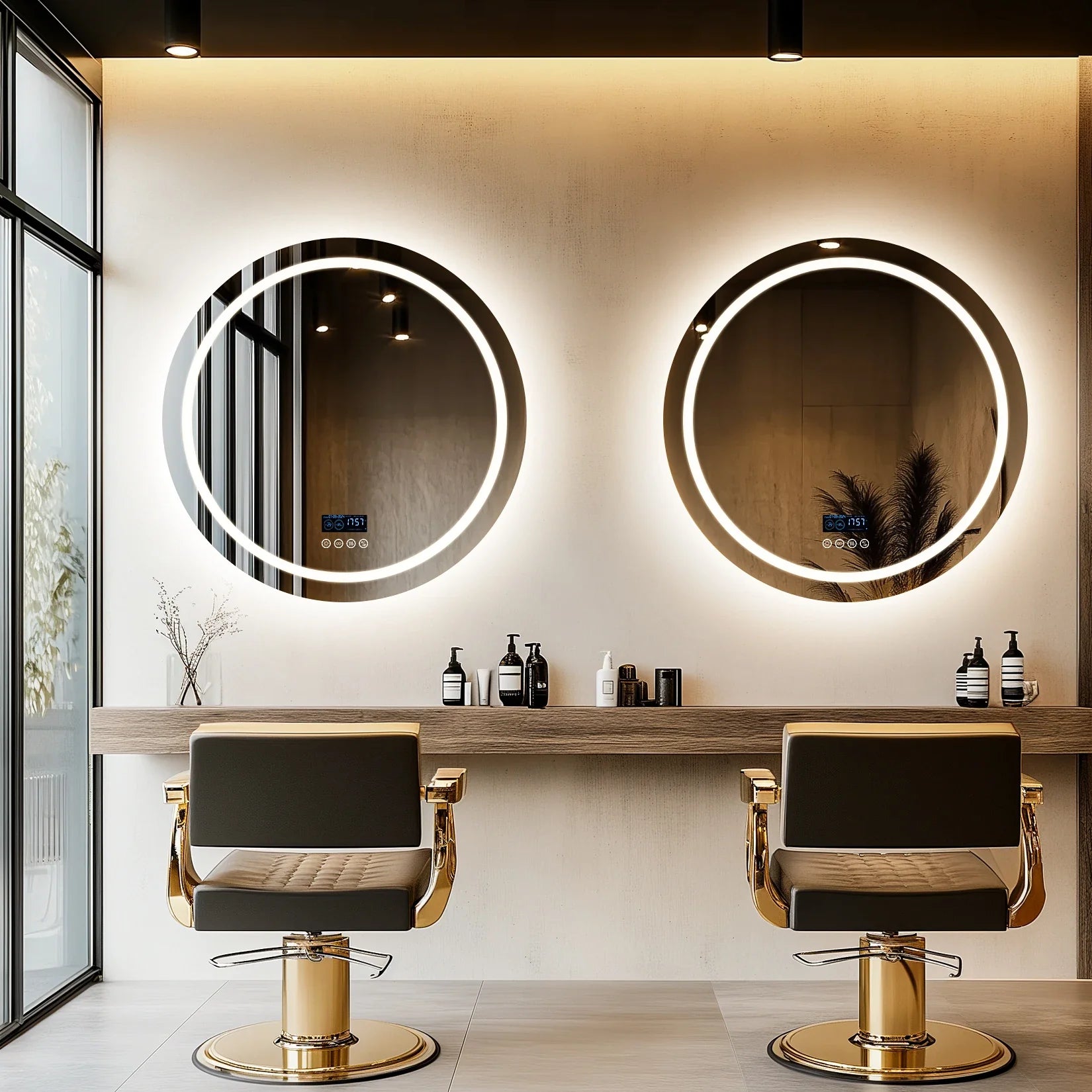 Dual Lighted Bluetooth Music LED Bathroom Mirror Touch Antifog Wall Vanity Mirror 3 Colors Adjustable Round/Square