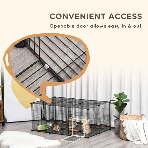 PawHut Pet Playpen DIY Small Animal Cage Metal Fence with Door, 22 Pieces, for Bunny Chinchilla Hedgehog Guinea Pig
