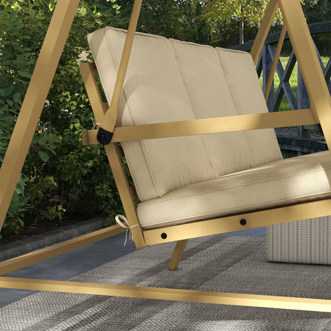 Outsunny Three-Seat Garden Swing Chair, with Adjustable Canopy - Beige