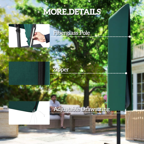 Outsunny Garden Parasol Cover, Outdoor Patio Umbrella Protector Weatherproof Garden Patio for 2-4.6m Parasol, Dark Green