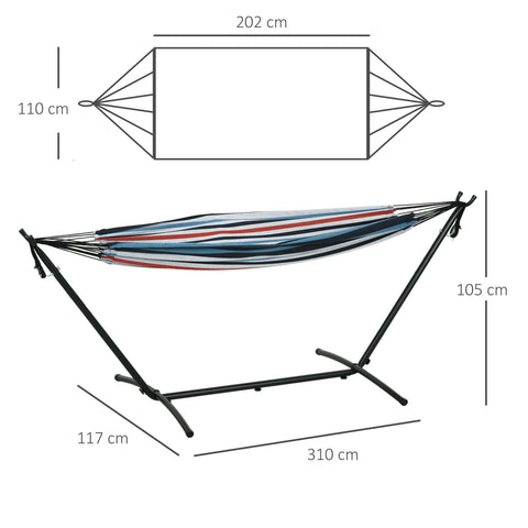 Outsunny 298 x 117cm Hammock with Stand Camping Hammock with Portable Carrying Bag, Adjustable Height, 120kg Load Capacity, White Stripe