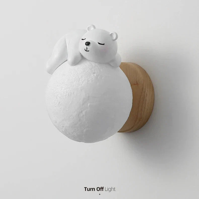 Bear Wall Light LED Kids Nursery Moon Night Light Bedroom Decor