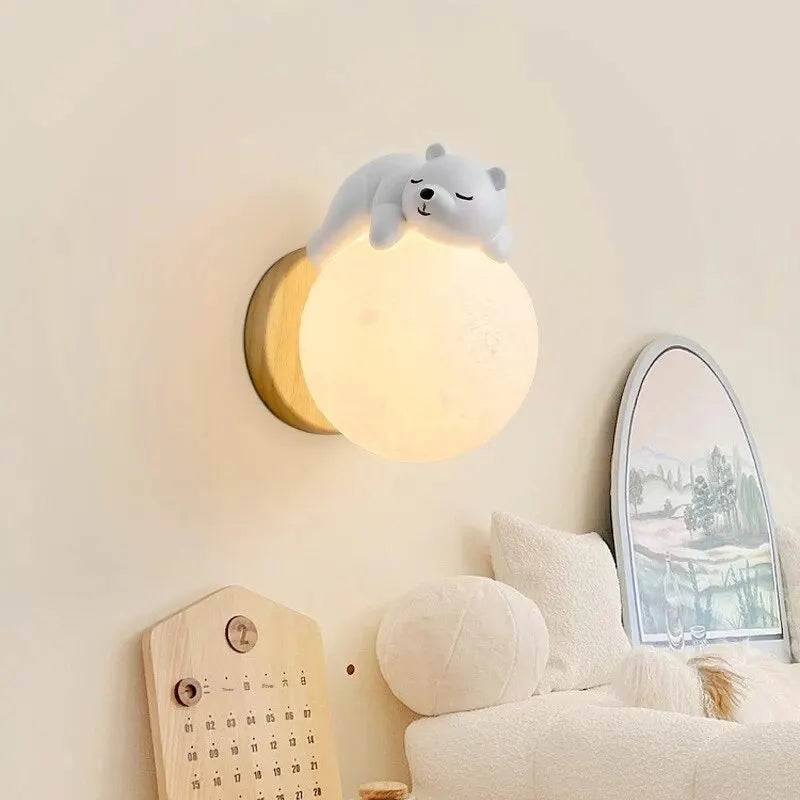 Bear Wall Light LED Kids Nursery Moon Night Light Bedroom Decor