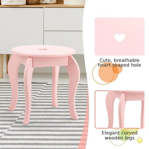 GOFLAME Kids Vanity Set, Princess Pretend Beauty Makeup Table & Stool Set w/ Mirror & Drawer