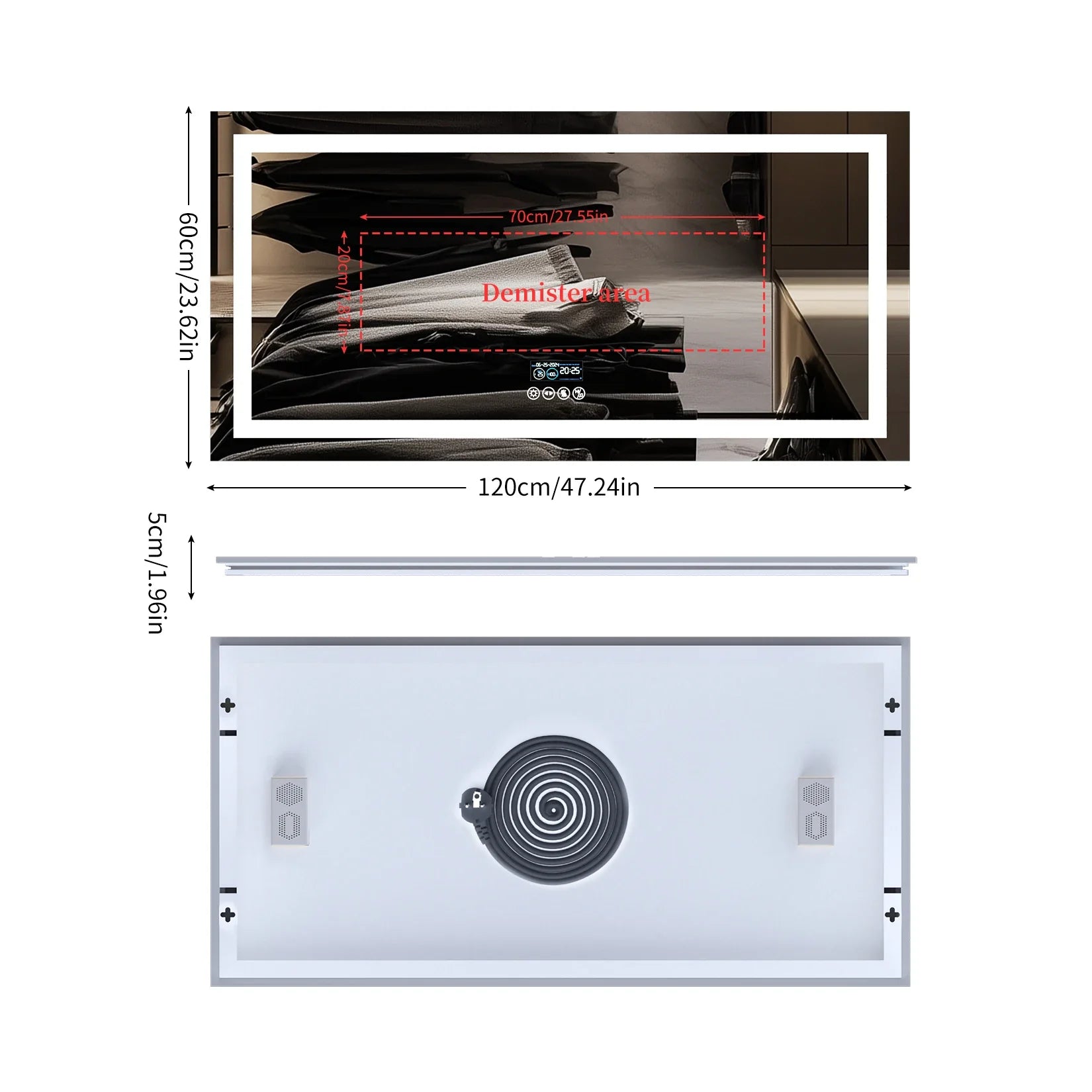 Extra Long Rectangle LED Bathroom Mirror with Bluetooth Speaker Front-lit and Backlight Vanity Mirror Smart Anti-fog