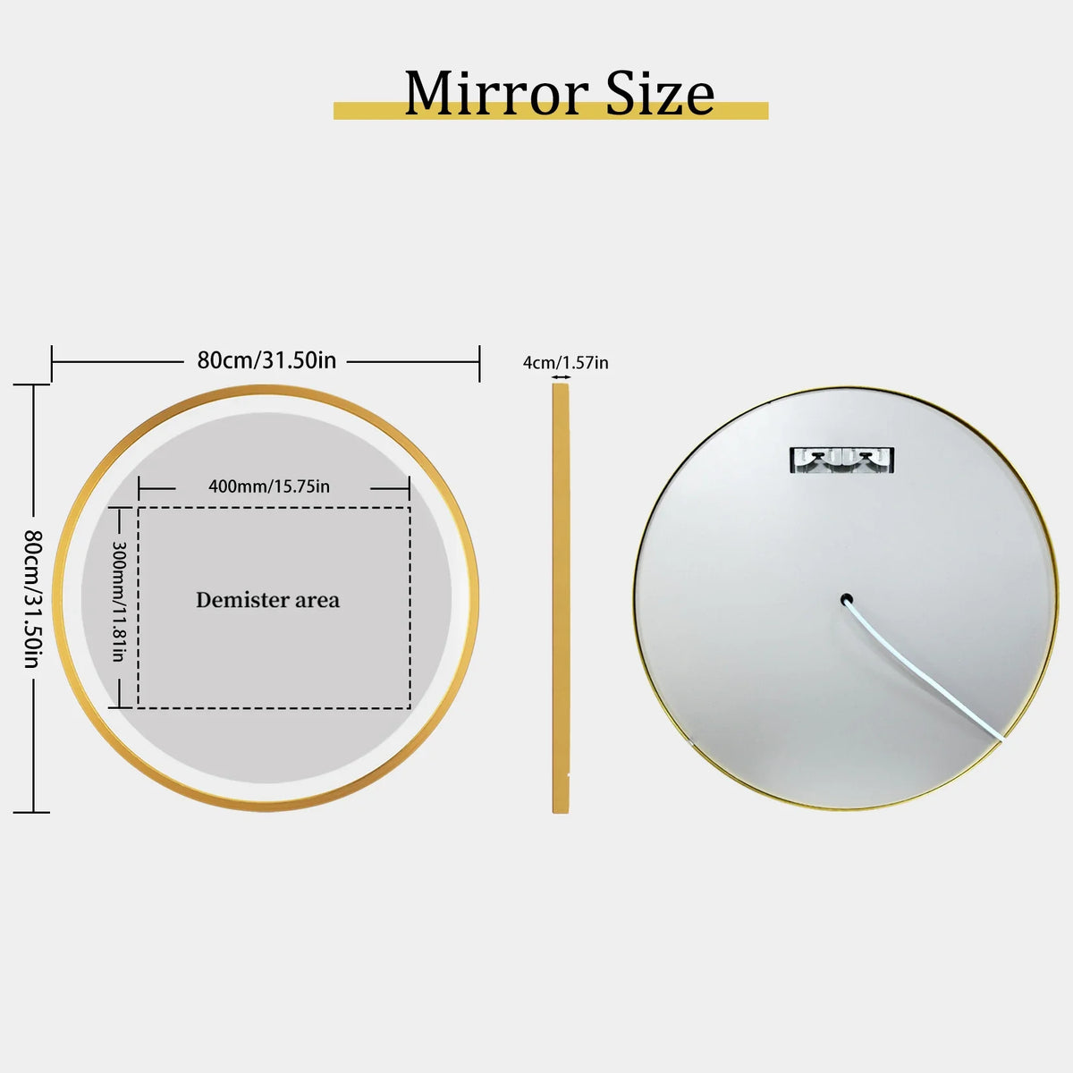 LUVODI 24 Inch Gold Frame Round Bathroom Mirror with Lights Illuminate Wall Vanity Mirror 3 Color Dimmable Anti-Fog Smart Mirror