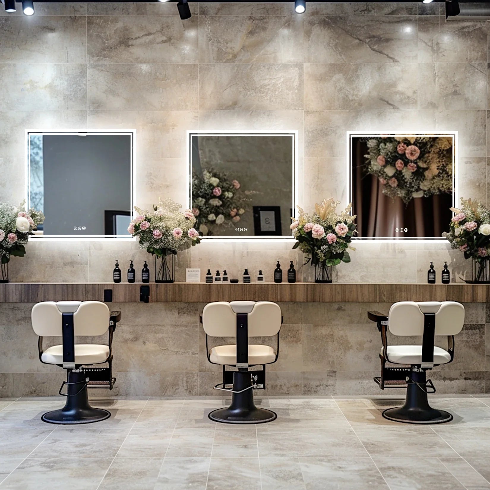 Square Backlit LED Mirror Dimmable Illuminated Bathroom Vanity Mirrors Anti-fog 3500K-6500K Smart Memory