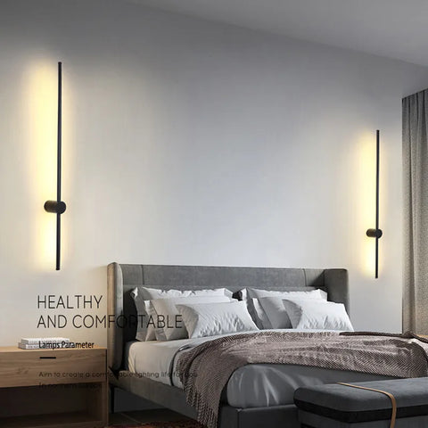 Black LED Wall Light - Warm Modern Bedroom Lounge Lamp Easy Install