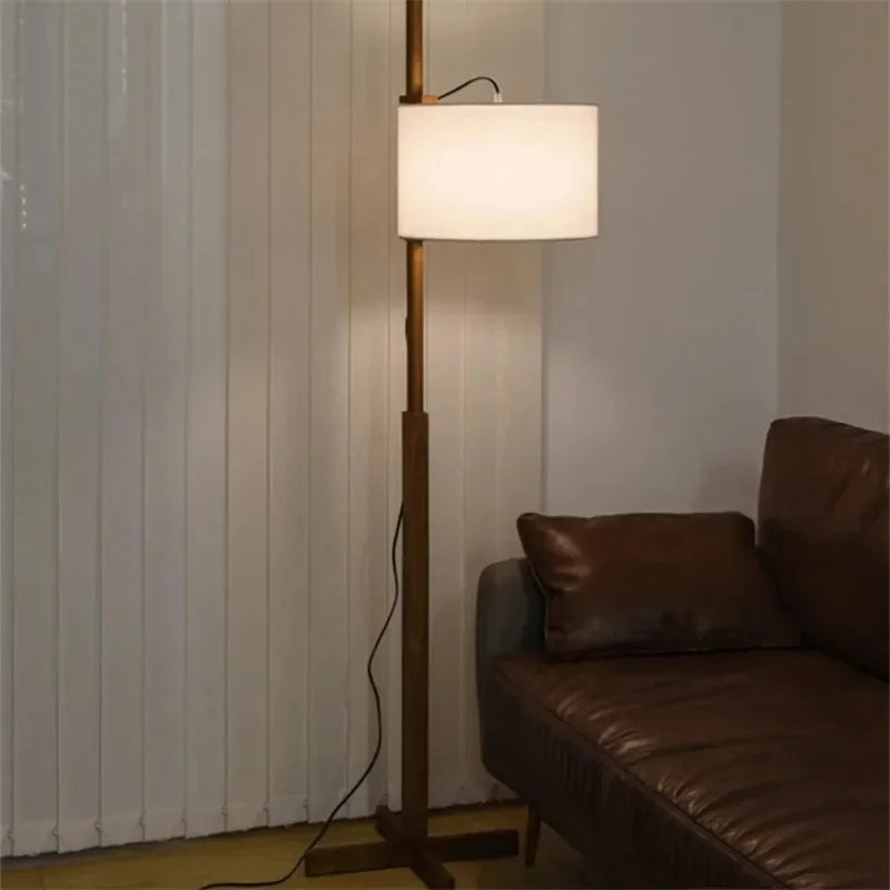 Modern Fabric Floor Lamp with Wooden Frame – Contemporary Living Room Light