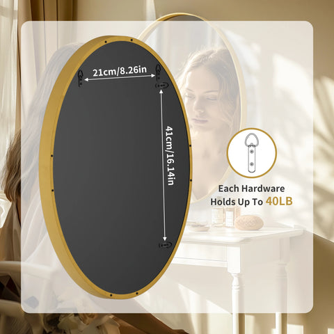 Oval Wall Mounted Mirror, Brushed Gold Aluminum Framed Vanity Accent Mirror for Entryway Living Room, Vertically or Horizontal