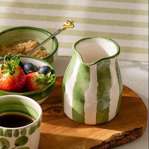 Green Stripe Small Ceramic Jug
