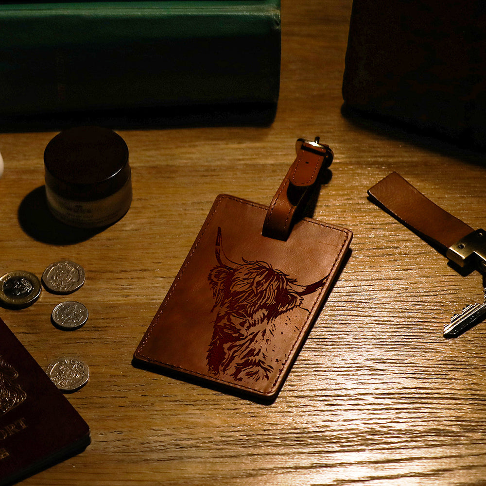 Highland Cow Leather Luggage Tag