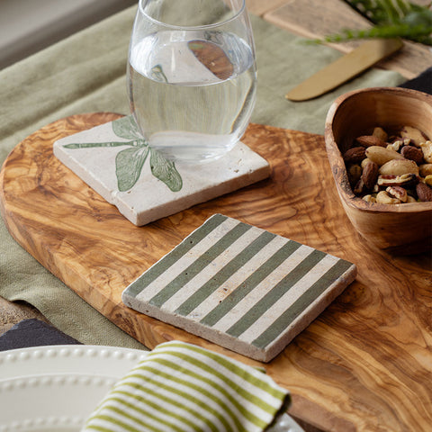 Green Stripe Single Stone Coaster