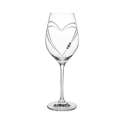 Diamante Wine Glass with Heart Shaped Cut - In Gift Box