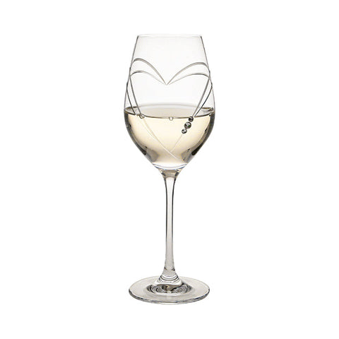 Diamante Wine Glass with Heart Shaped Cut - In Gift Box