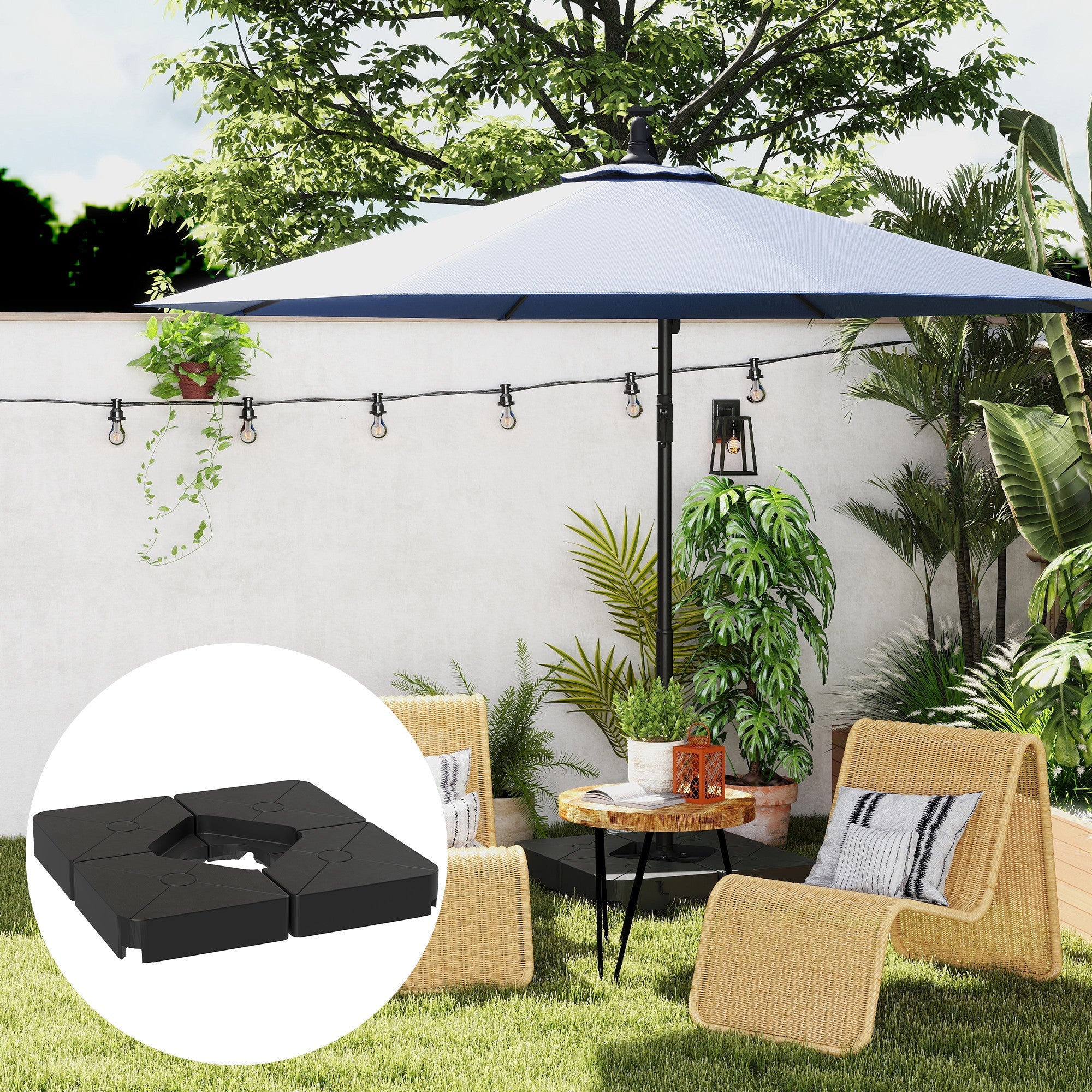 Outsunny Umbrella Weights for Cantilever Parasols, Set of 4 Heavy Duty Parasol Base Weights, 64kg Sand or 55kg Water Filled, Black