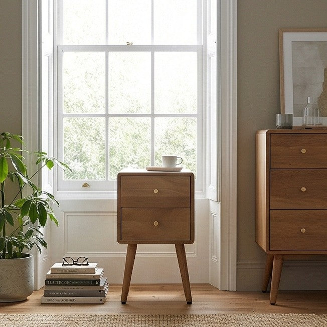 Scandinavian Light Walnut Logan Narrow Bedside Table