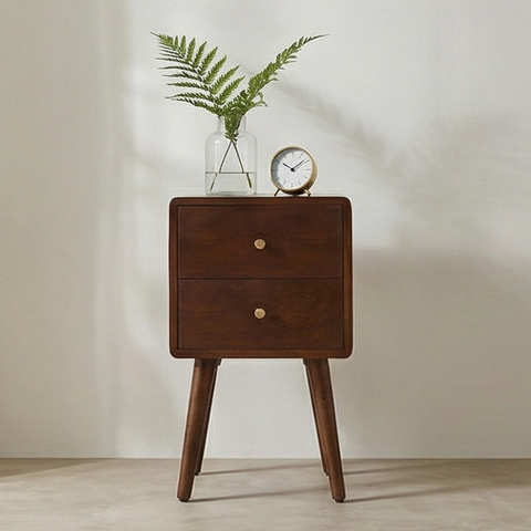 Scandinavian Walnut Logan Narrow Bedside Table