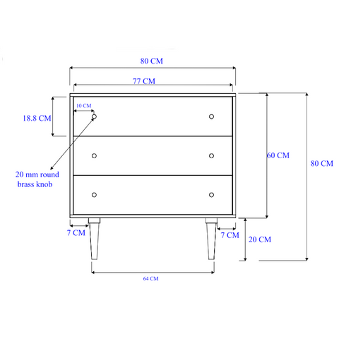 Minimalist Mango Wood Light Oak Oslo Chest of 3 Drawers