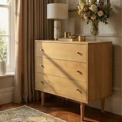 Minimalist Mango Wood Light Oak Oslo Chest of 3 Drawers