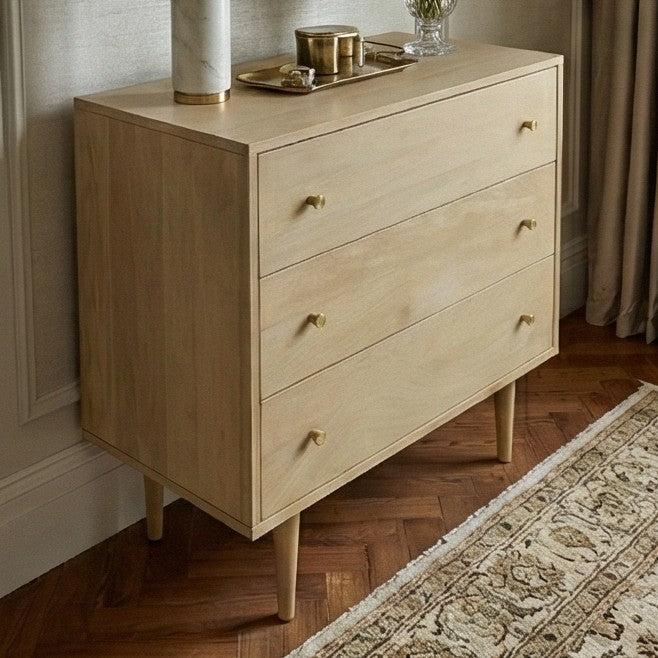 Minimalist Mango Wood Light Oak Oslo Chest of 3 Drawers