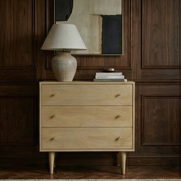 Minimalist Mango Wood Light Oak Oslo Chest of 3 Drawers
