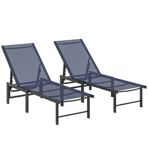 Outsunny Set of Two Reclining Sun Loungers - Dark Blue