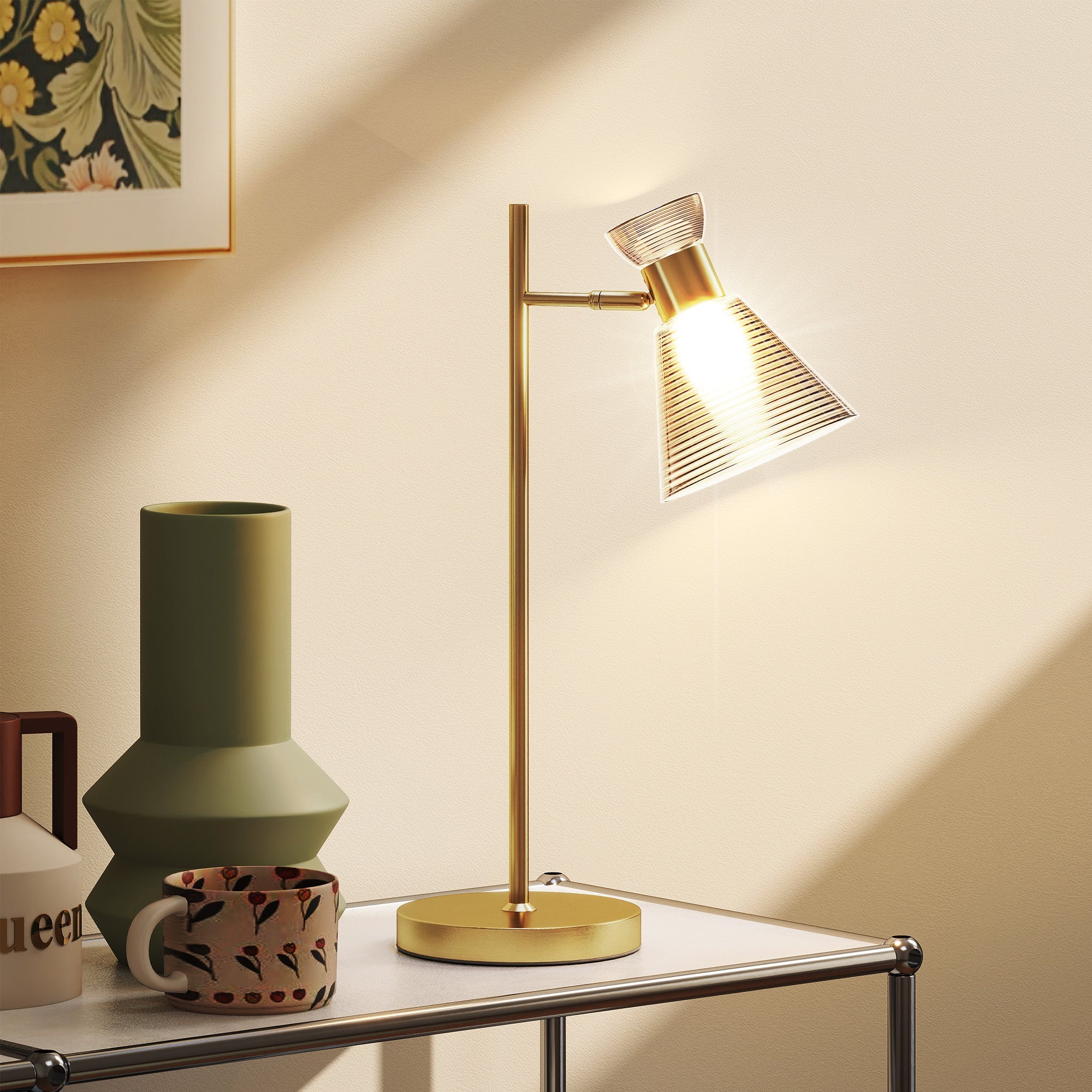 HOMCOM Modern Table Lamp, Bedside Lamp with Adjustable Flower-Shaped Head and E27 Socket for Living Room Bedroom Study, Bulb Not Included, Gold Tone