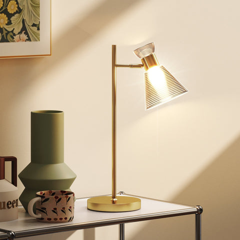 HOMCOM Modern Table Lamp, Bedside Lamp with Adjustable Flower-Shaped Head and E27 Socket for Living Room Bedroom Study, Bulb Not Included, Gold Tone