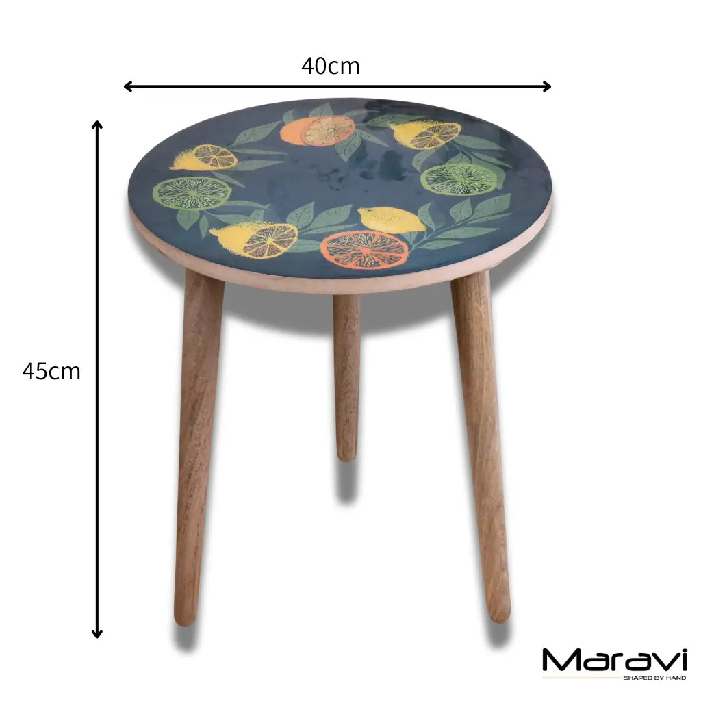 Saitras Enamel Top Table Citrus Design - Green