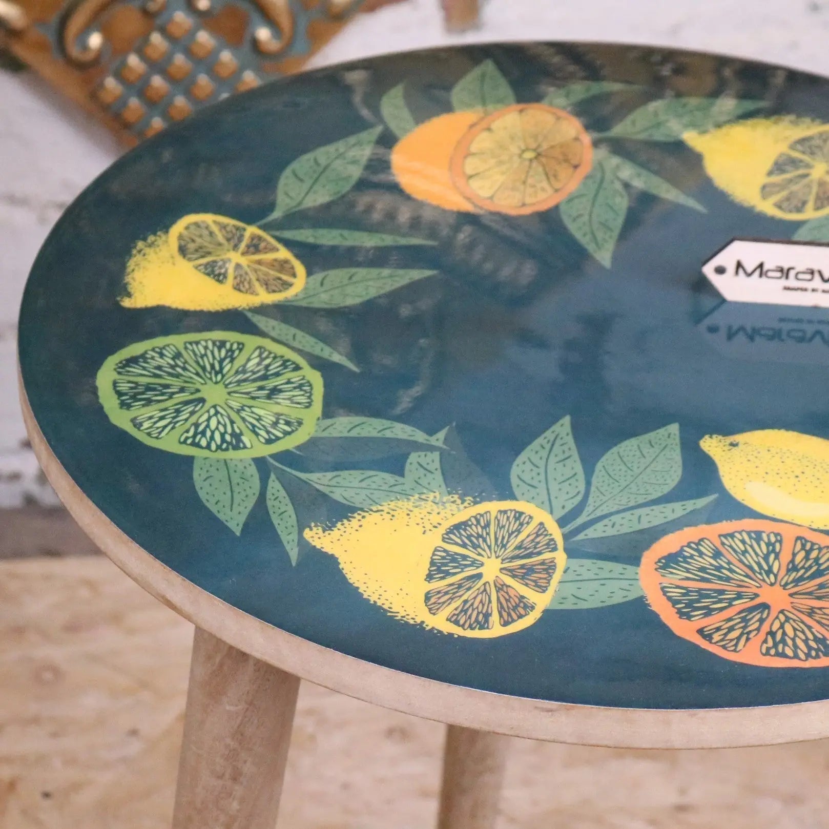 Saitras Enamel Top Table Citrus Design - Green