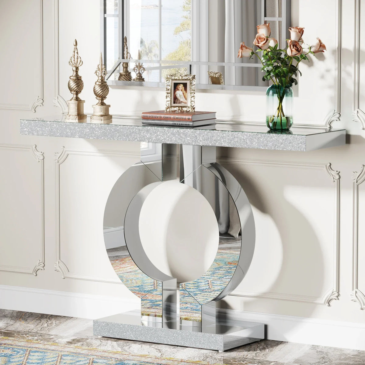 43.3-Inch (110cm)Mirrored Console Table, Modern Entryway Table with Thickened