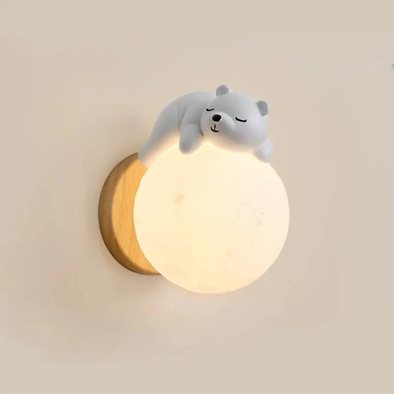 Bear Wall Light LED Kids Nursery Moon Night Light Bedroom Decor