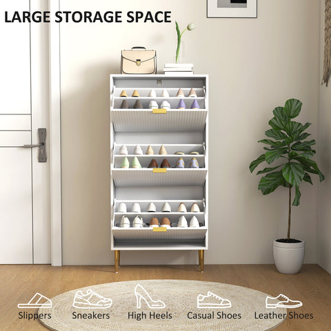 HOMCOM Narrow Shoe Cabinet with 3 Flip Drawers - White