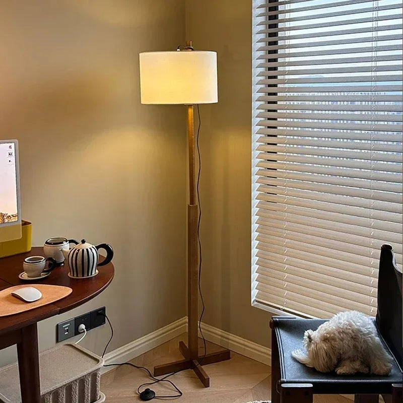 Modern Fabric Floor Lamp with Wooden Frame – Contemporary Living Room Light