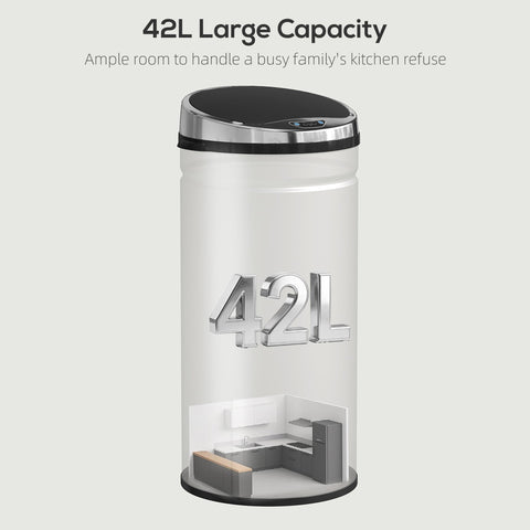 HOMCOM 42L Stainless Steel Sensor Bin - Silver Tone