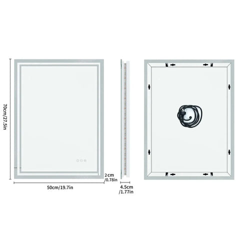 LED Light Bathroom Mirror Illuminated Wall Mounted Vanity Makeup Anti-Fog Rectangle 3 Colors Touch Light