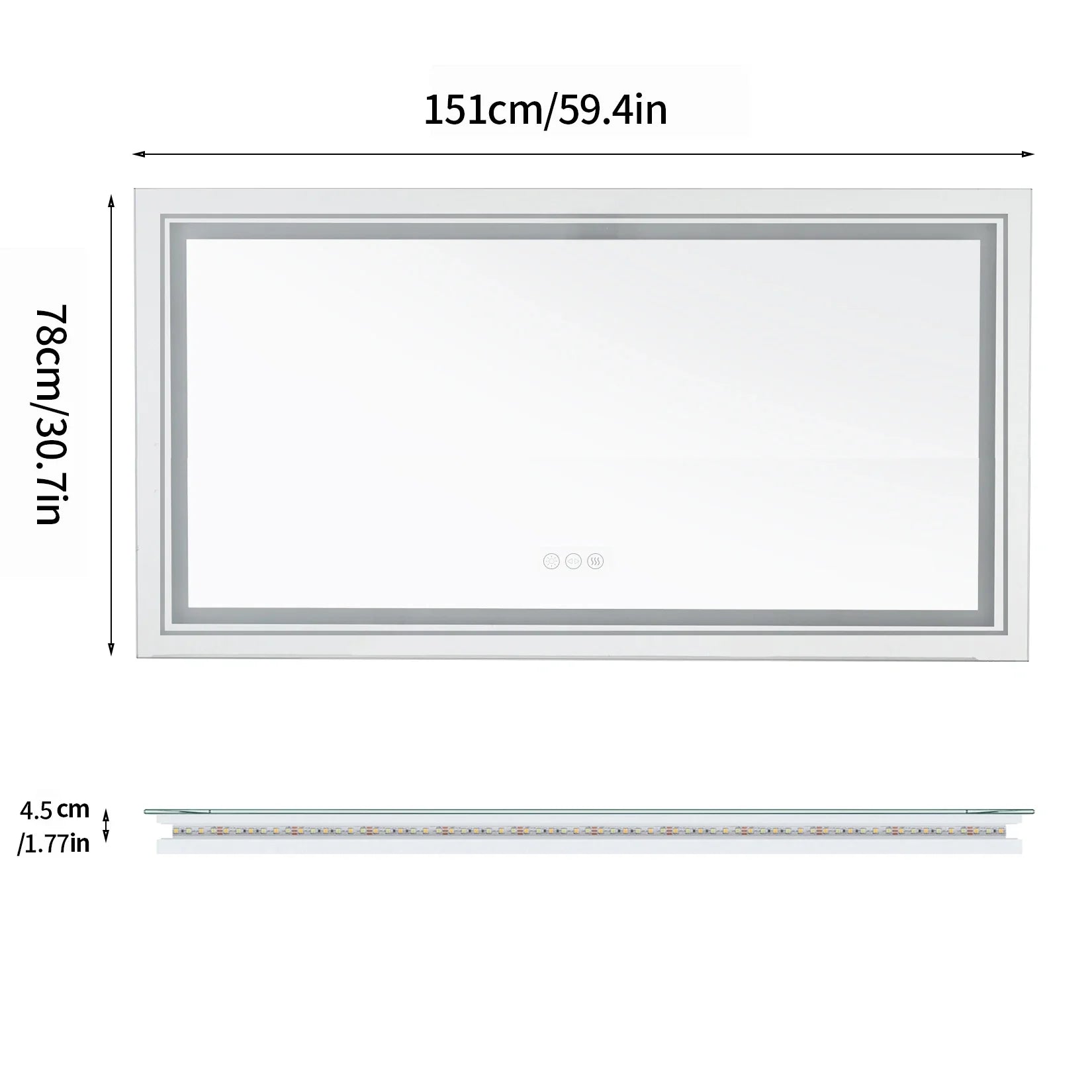 Jumbo-Large Illuminated LED Bathroom Mirror, Front and Backlit Lights, Wall Mounted, Touch Anti-fog Vanity Mirror