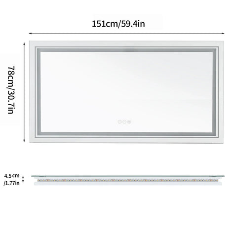 Jumbo-Large Illuminated LED Bathroom Mirror, Front and Backlit Lights, Wall Mounted, Touch Anti-fog Vanity Mirror