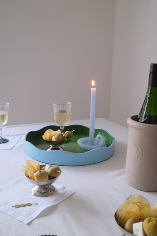 Allegra Round Wiggle Tray in Green and Blue